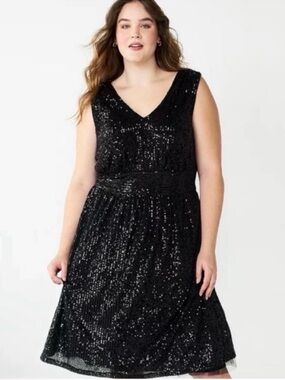 NWT Draper Jame Size 22W Black Sequin V-Neck Midi Dress